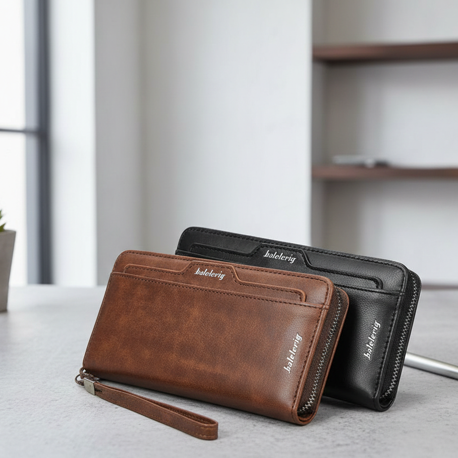 Men’s Long PU Leather Zipper Wallet