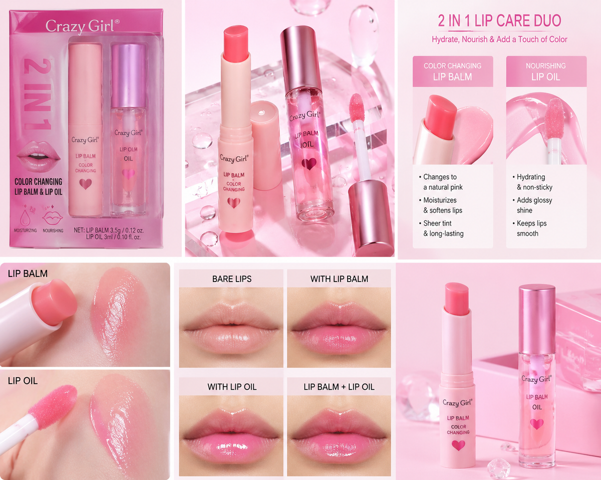 Crazy Girl 2 In 1 Color Changing Lip Balm & Lip Oil Set