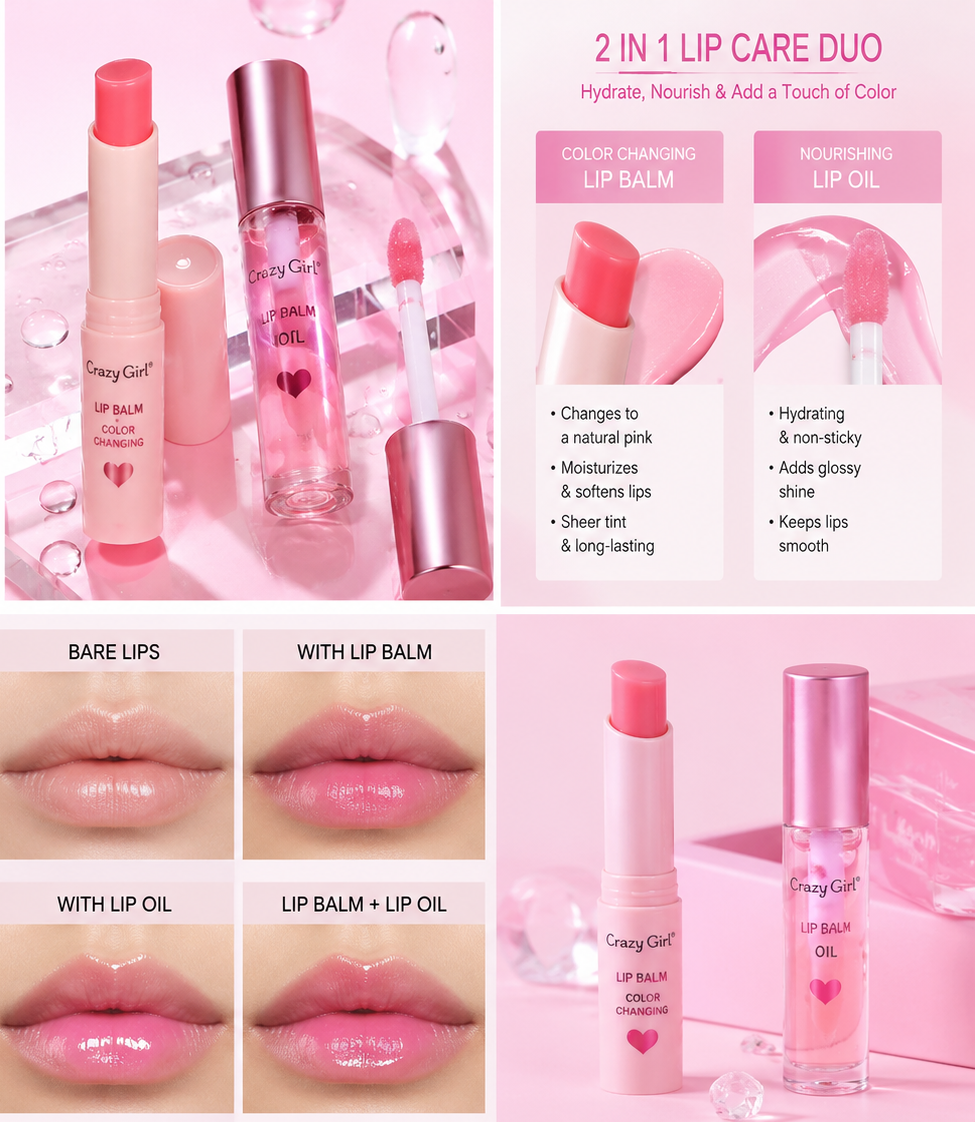 Crazy Girl 2 In 1 Color Changing Lip Balm & Lip Oil Set