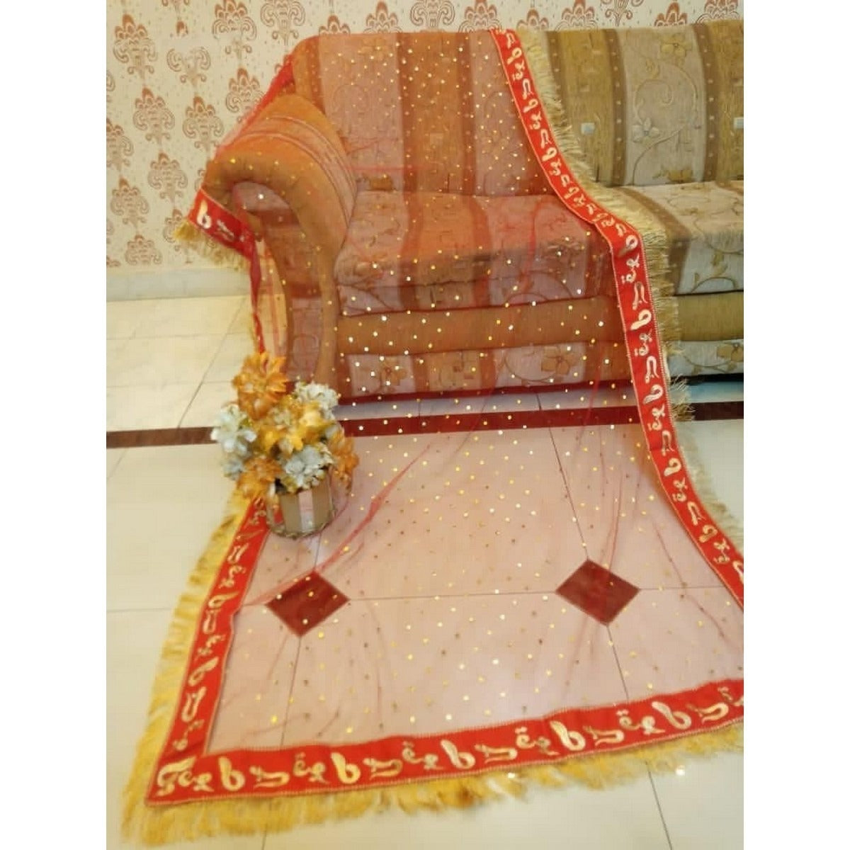 Nikkah Bridal Red Dupatta with Qabool Hai Embroidery