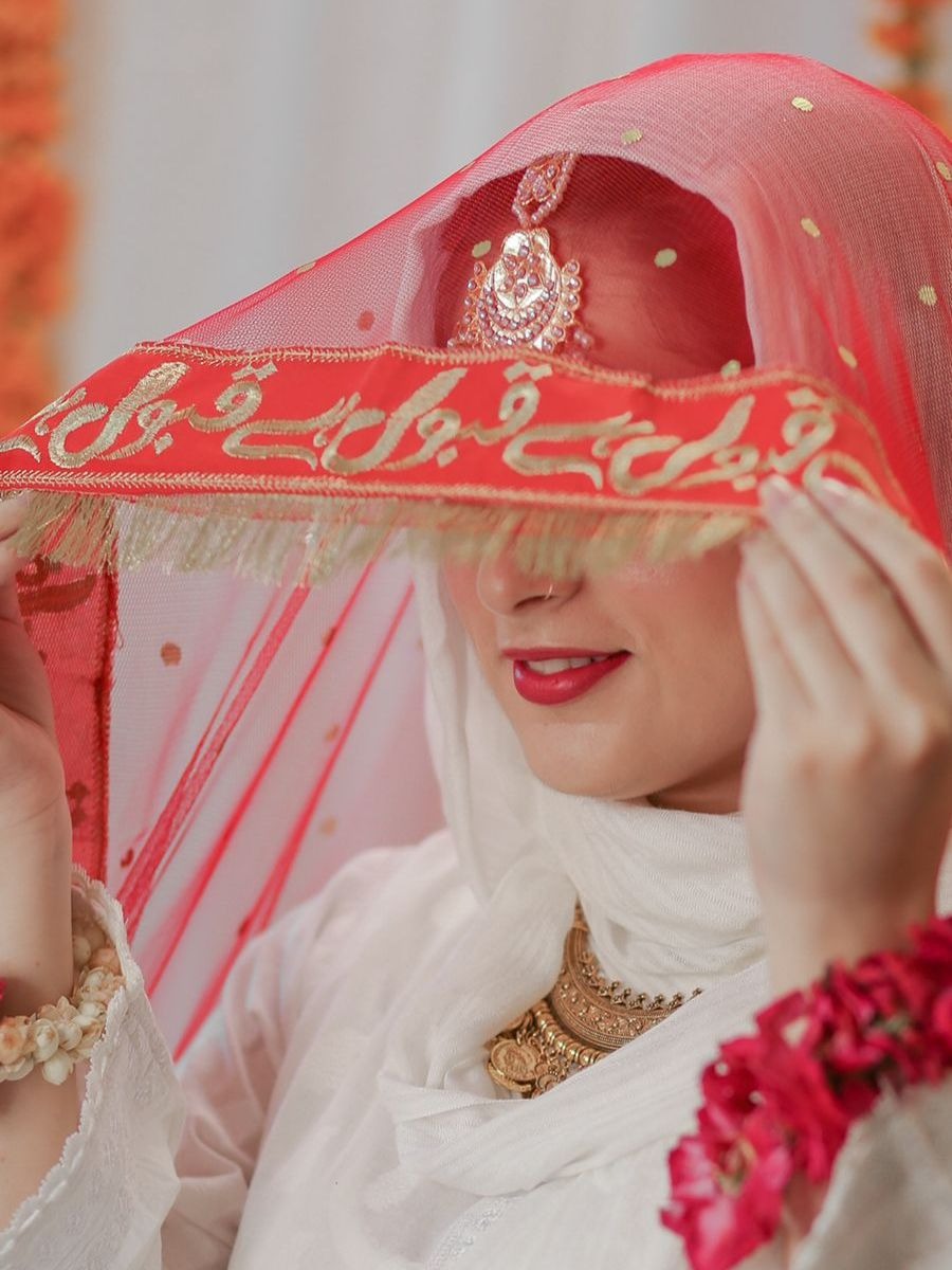 Nikkah Bridal Red Dupatta with Qabool Hai Embroidery