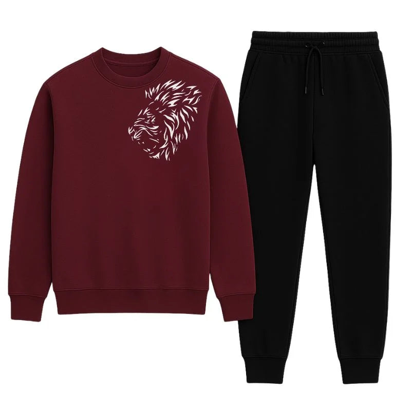 LION Printed Maroon Tracksuit Sweatshirt & Trouser