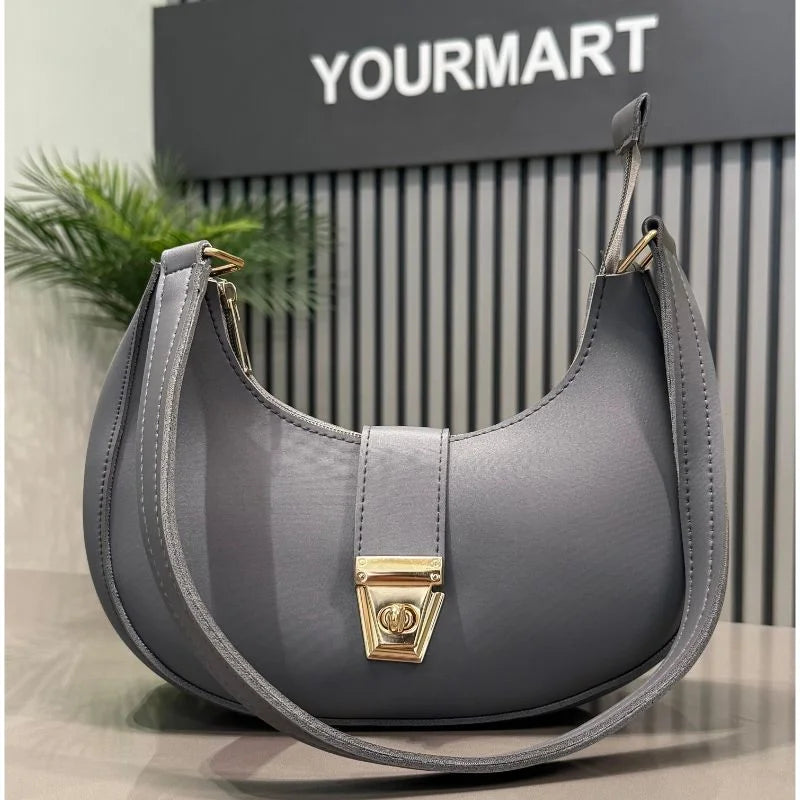 Stylish Gray Crescent Handbag