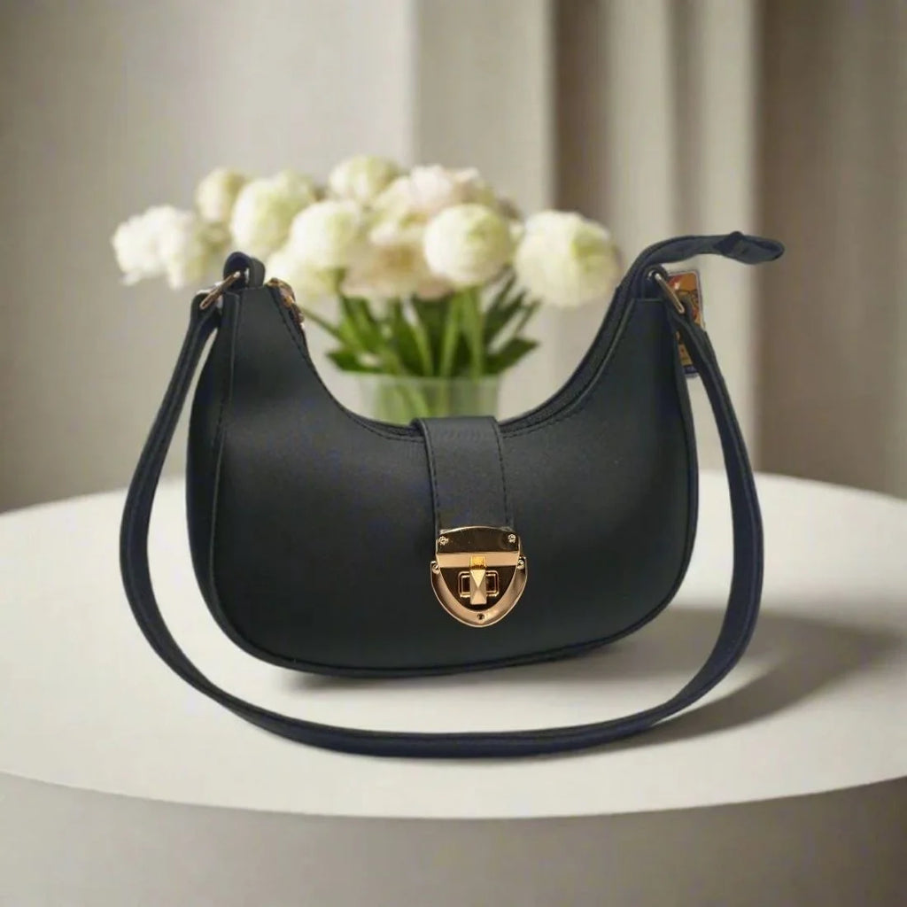 Elegant black crescent shoulder bag