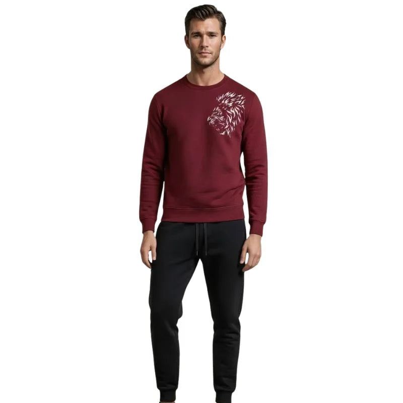 LION Printed Maroon Tracksuit Sweatshirt & Trouser