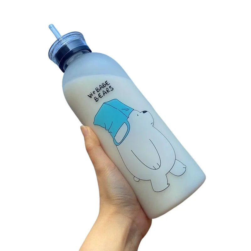 Cute frosted bottle with straw
