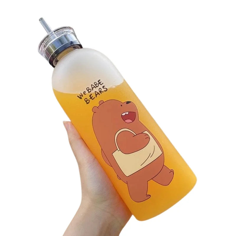Cute frosted bottle with straw