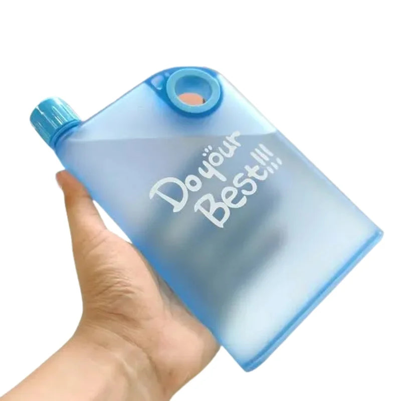Slim portable notebook-style water bottle
