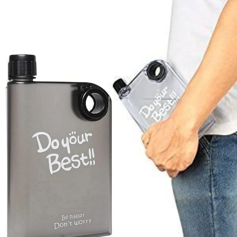 Slim portable notebook-style water bottle