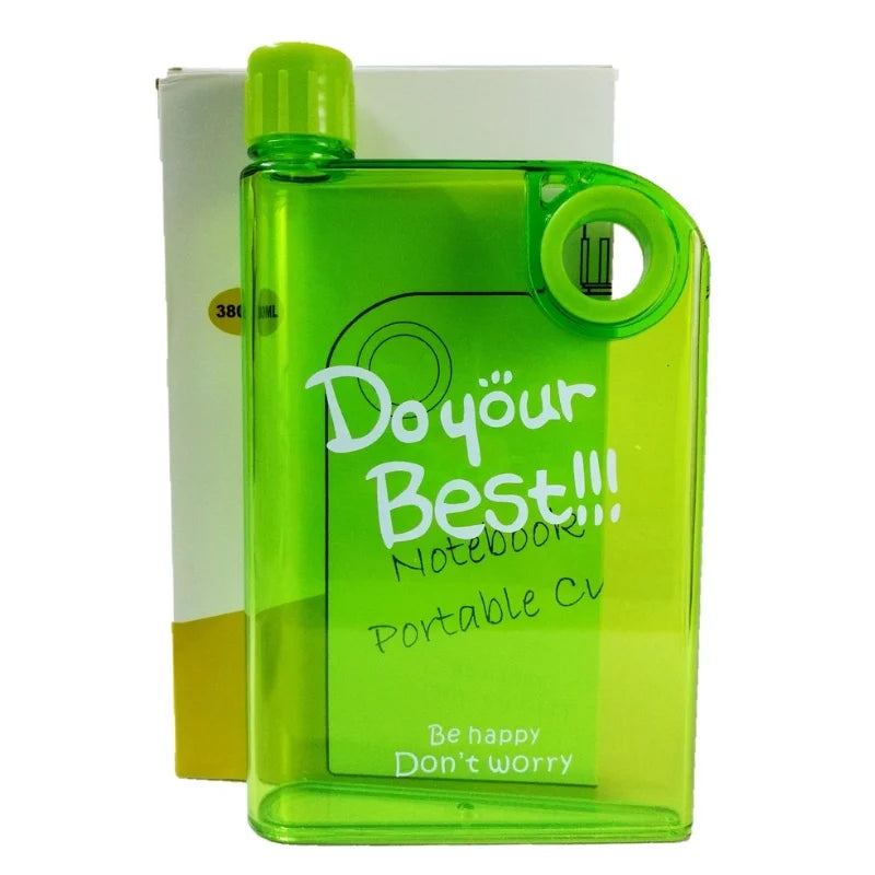 Slim portable notebook-style water bottle