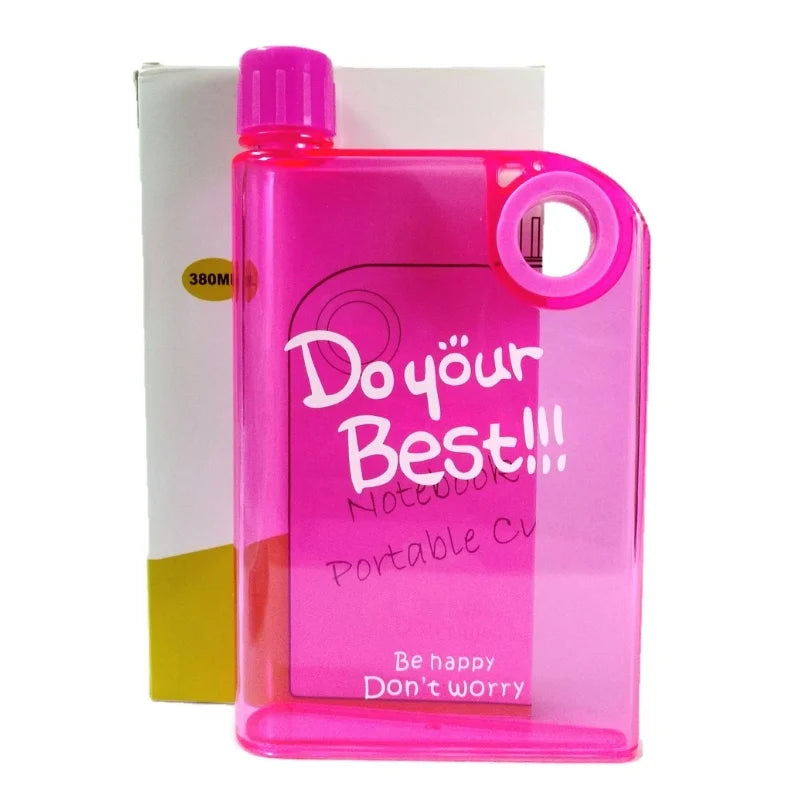 Slim portable notebook-style water bottle
