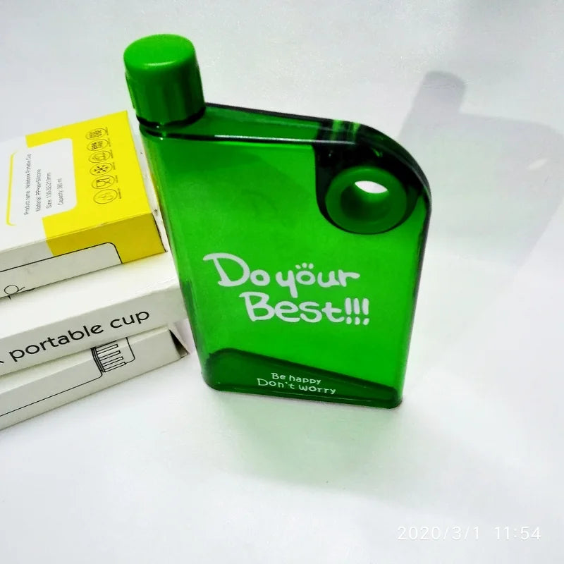 Slim portable notebook-style water bottle