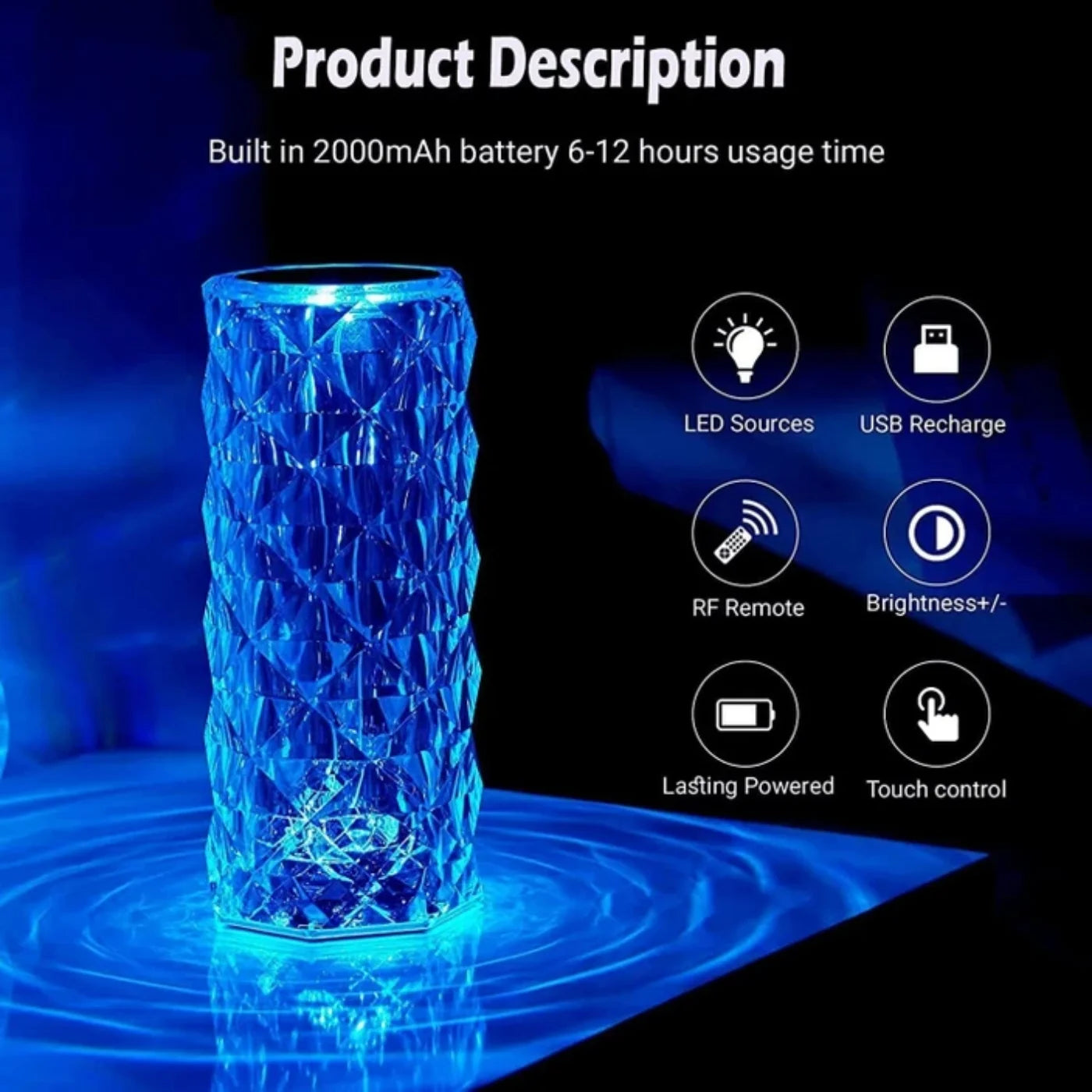 Romantic Diamond Rose Crystal Lamp