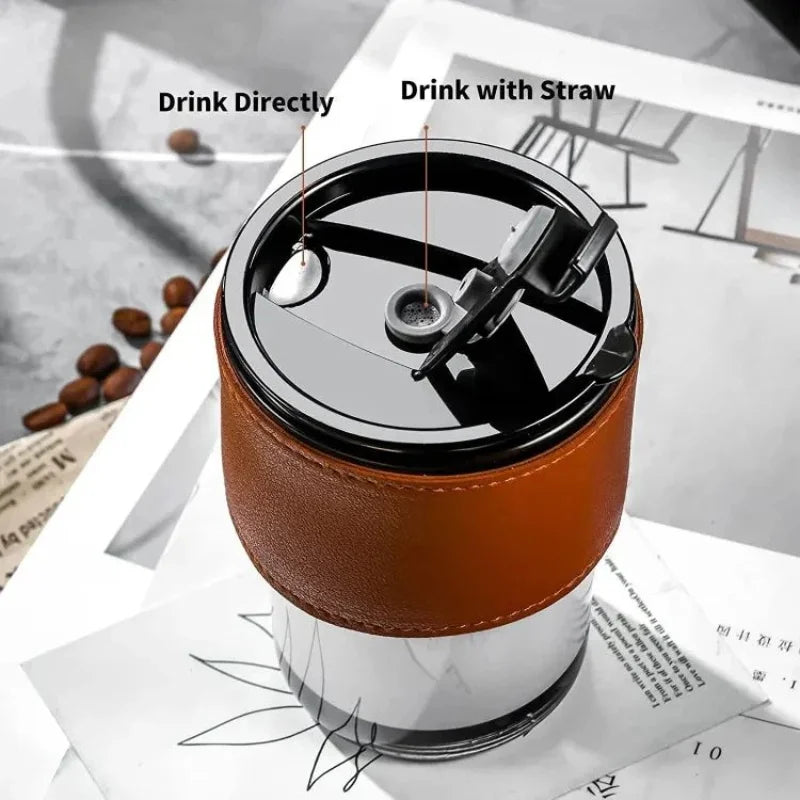 Stylish glass cup with lid and straw