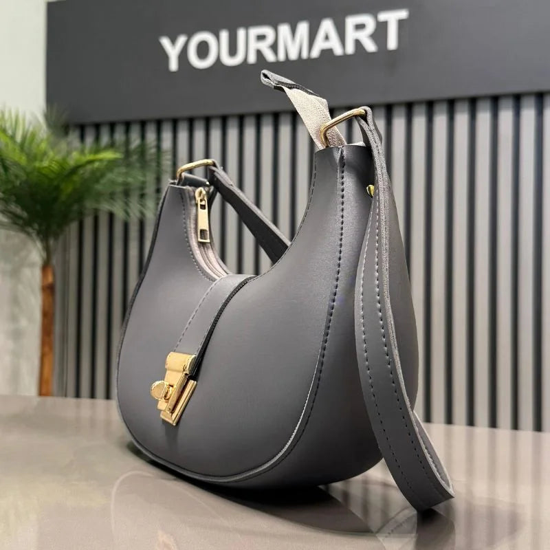 Stylish Gray Crescent Handbag