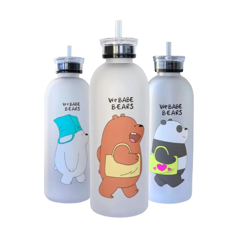 Cute frosted bottle with straw