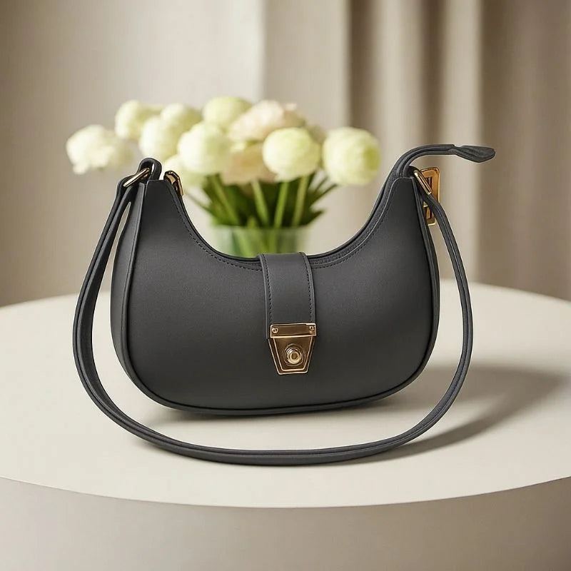 Stylish Gray Crescent Handbag