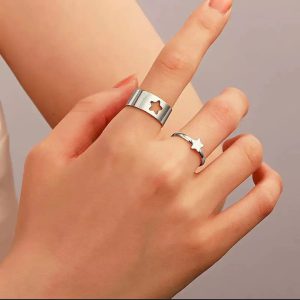 2pc Golden Trendy Star Couple Ring - golden