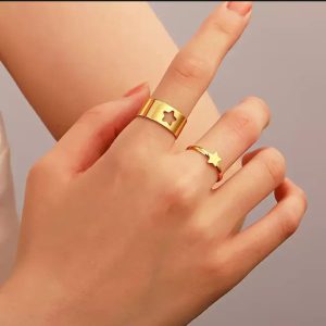 2pc Golden Trendy Star Couple Ring - golden